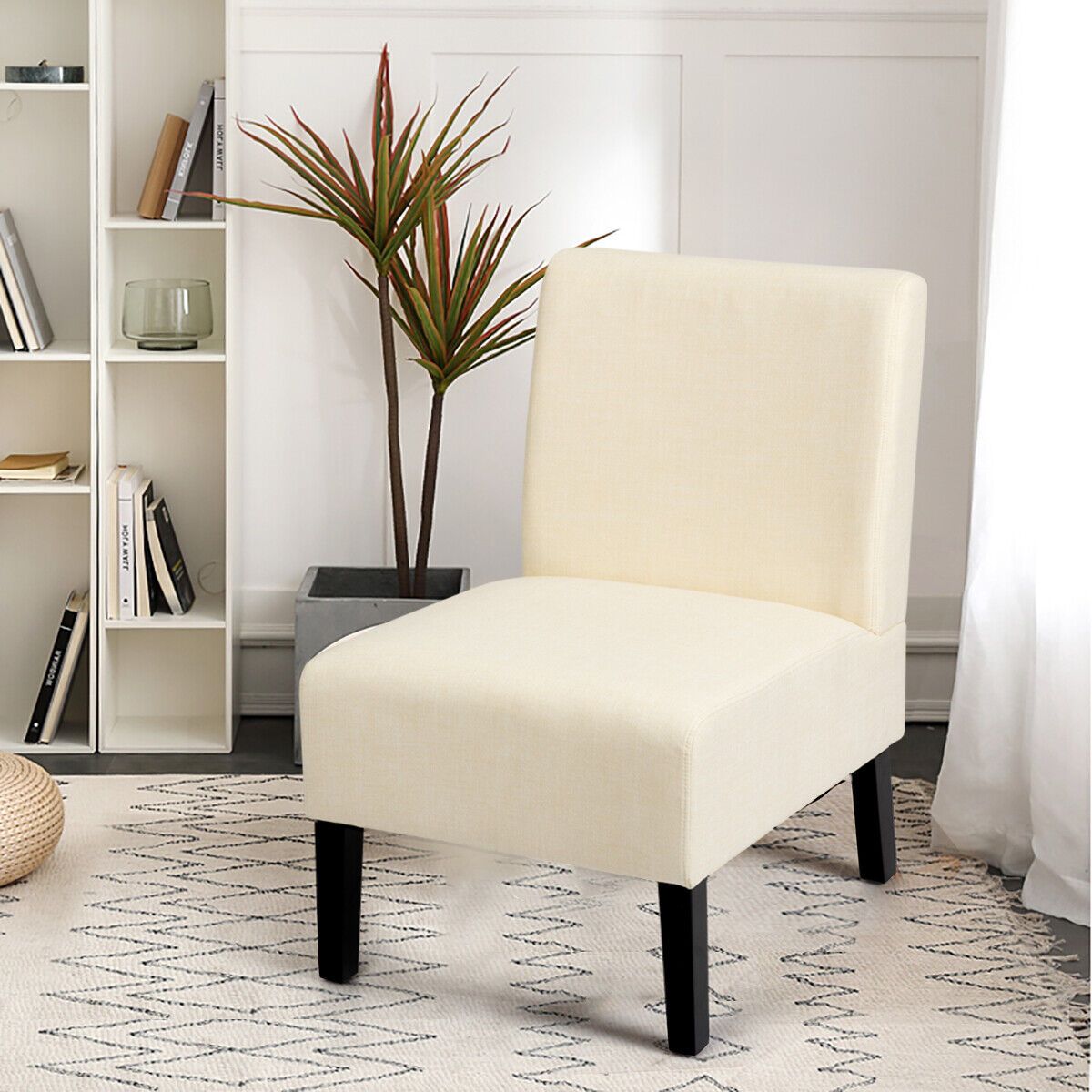 Armless Upholstered Accent Chair with Curved Rubber Backrest